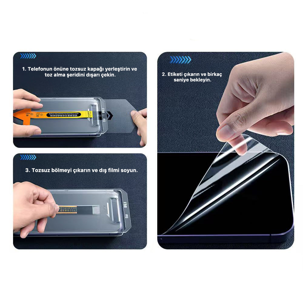Apple iPhone 14 Pro Max Zore 3D Oliv HD Temperli Cam Ekran Koruyucu + Kolay Uygulama Aparatı