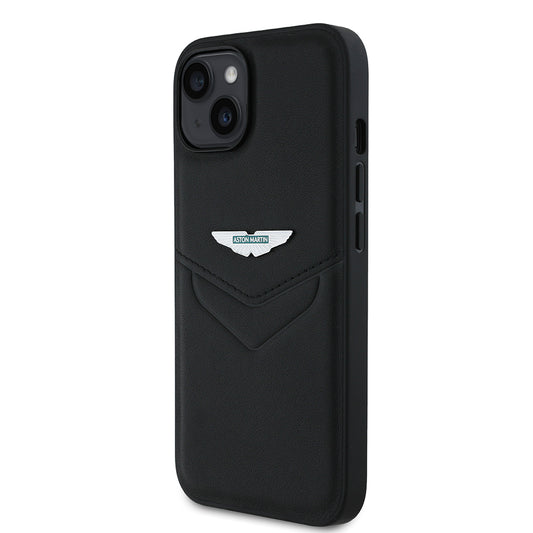 Apple iPhone 15 Kılıf Aston Martin Orjinal Lisanslı Victory Dizayn PU Deri Metal Logolu Kapak