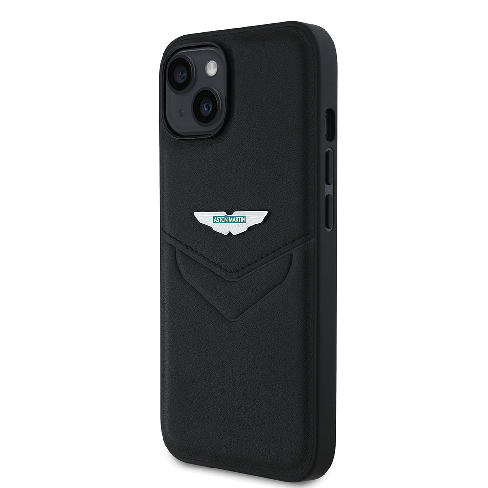 Apple iPhone 15 Kılıf Aston Martin Orjinal Lisanslı Victory Dizayn PU Deri Metal Logolu Kapak