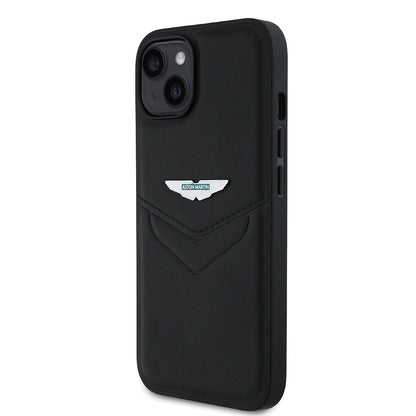 Apple iPhone 15 Kılıf Aston Martin Orjinal Lisanslı Victory Dizayn PU Deri Metal Logolu Kapak