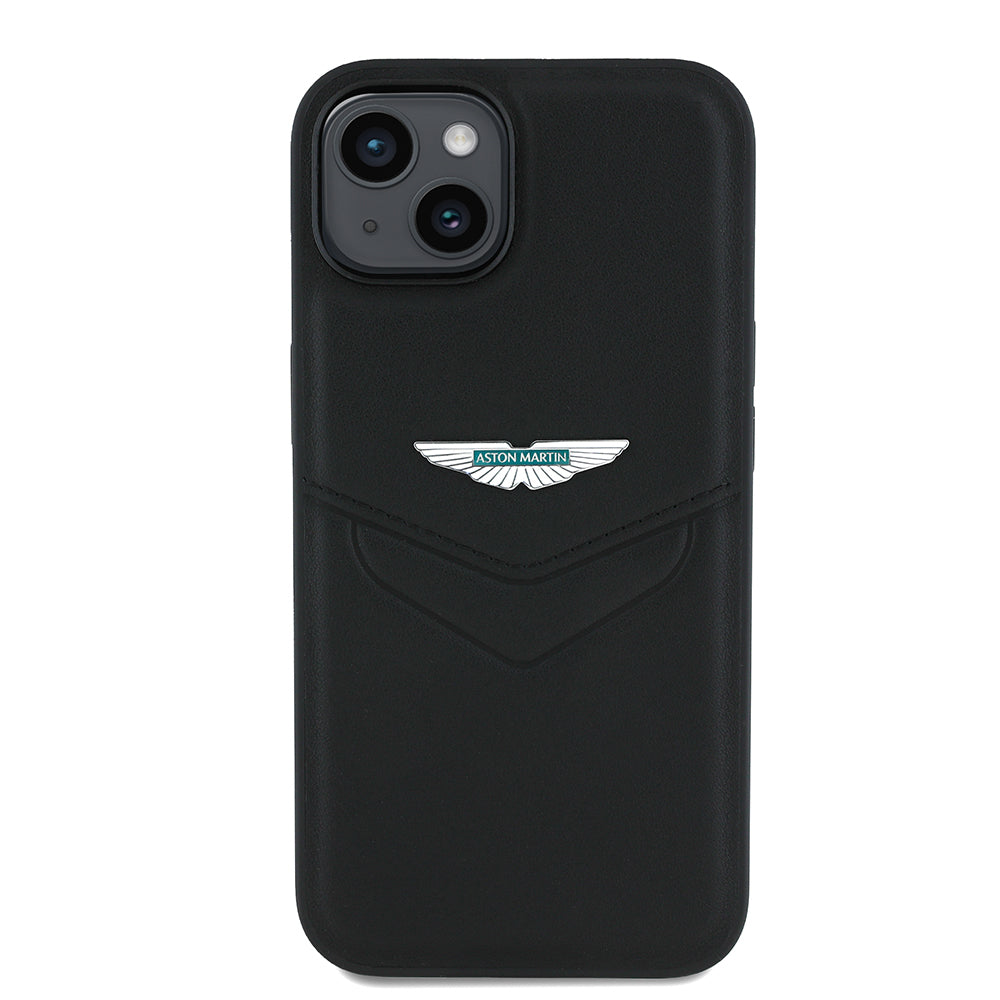 Apple iPhone 15 Kılıf Aston Martin Orjinal Lisanslı Victory Dizayn PU Deri Metal Logolu Kapak