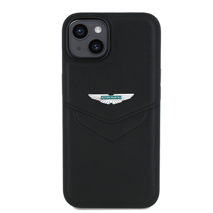 Apple iPhone 15 Kılıf Aston Martin Orjinal Lisanslı Victory Dizayn PU Deri Metal Logolu Kapak