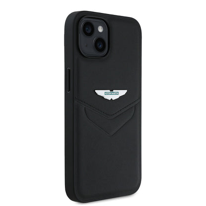 Apple iPhone 15 Kılıf Aston Martin Orjinal Lisanslı Victory Dizayn PU Deri Metal Logolu Kapak