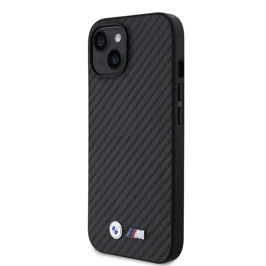 Apple iPhone 15 Kılıf BMW Orjinal Lisanslı Karbon Fiber Tasarımlı ve Metal Logolu PU Deri Kapak