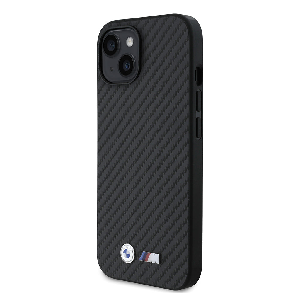 Apple iPhone 15 Kılıf BMW Orjinal Lisanslı Karbon Fiber Tasarımlı ve Metal Logolu PU Deri Kapak
