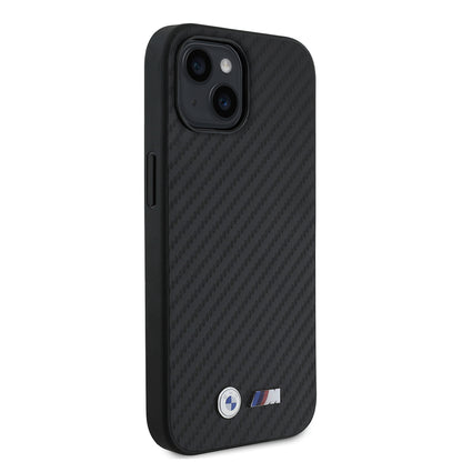 Apple iPhone 15 Kılıf BMW Orjinal Lisanslı Karbon Fiber Tasarımlı ve Metal Logolu PU Deri Kapak