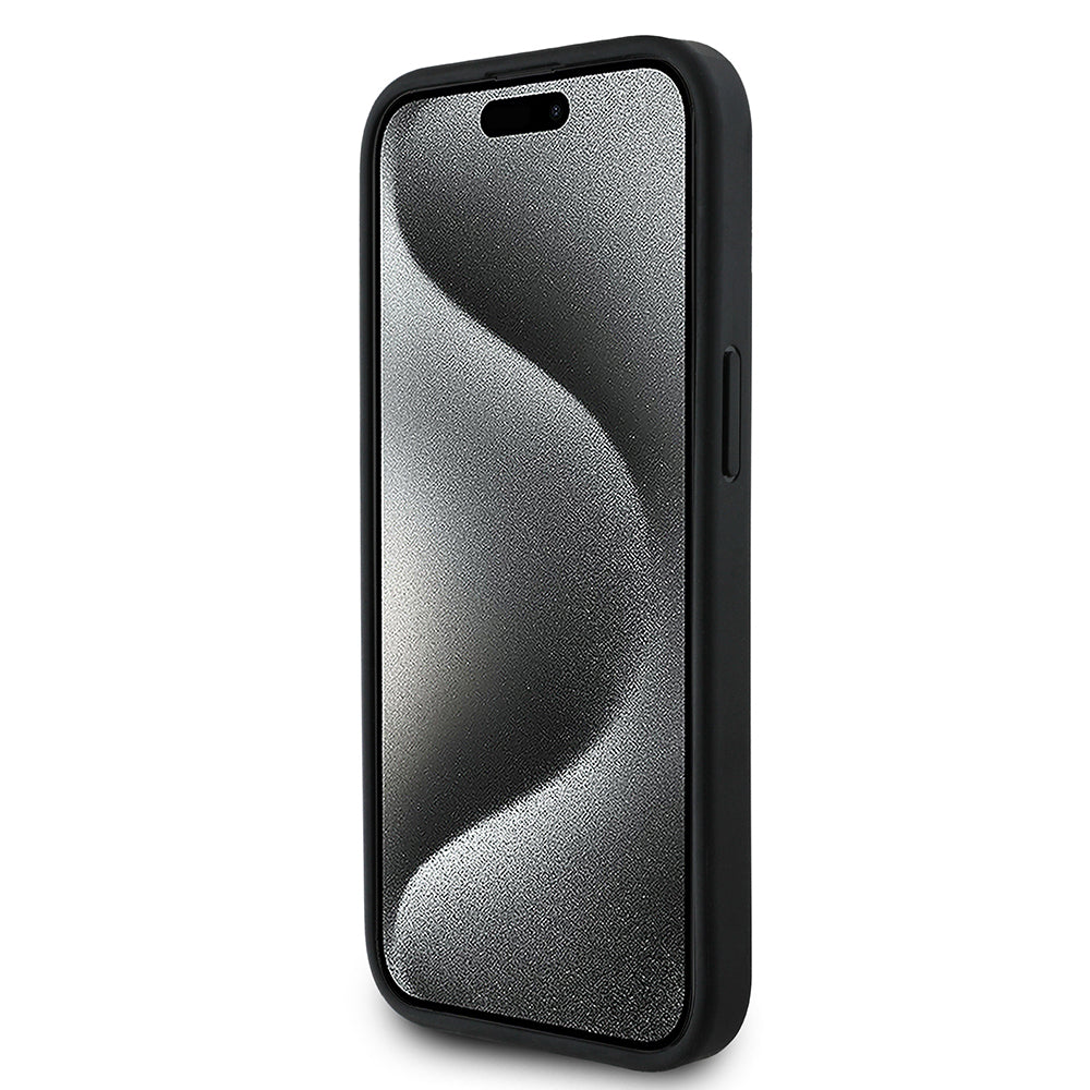 Apple iPhone 15 Kılıf BMW Orjinal Lisanslı Karbon Fiber Tasarımlı ve Metal Logolu PU Deri Kapak