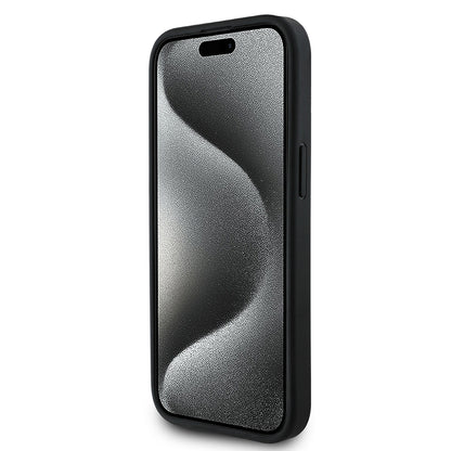 Apple iPhone 15 Kılıf BMW Orjinal Lisanslı Karbon Fiber Tasarımlı ve Metal Logolu PU Deri Kapak