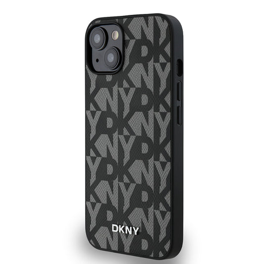 Apple iPhone 15 Kılıf DKNY Orjinal Lisanslı M-safe Şarj Özellikli 3D Yazılı Grid Pattern Kapak