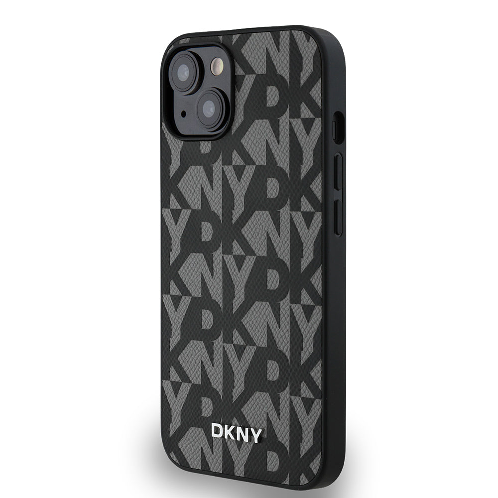 Apple iPhone 15 Kılıf DKNY Orjinal Lisanslı M-safe Şarj Özellikli 3D Yazılı Grid Pattern Kapak