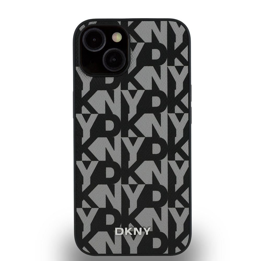Apple iPhone 15 Kılıf DKNY Orjinal Lisanslı M-safe Şarj Özellikli 3D Yazılı Grid Pattern Kapak