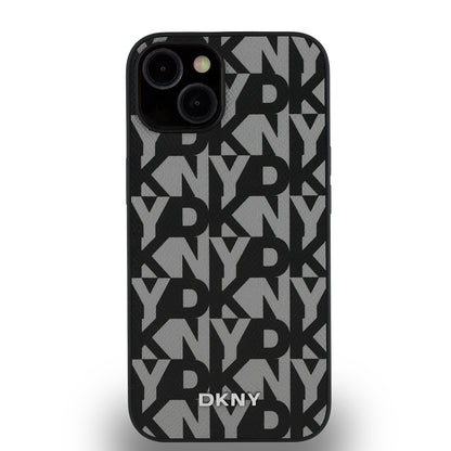 Apple iPhone 15 Kılıf DKNY Orjinal Lisanslı M-safe Şarj Özellikli 3D Yazılı Grid Pattern Kapak