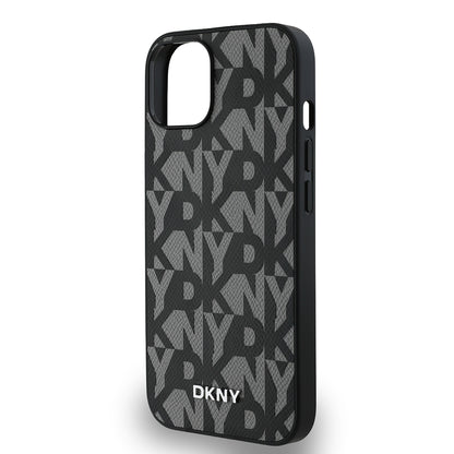 Apple iPhone 15 Kılıf DKNY Orjinal Lisanslı M-safe Şarj Özellikli 3D Yazılı Grid Pattern Kapak