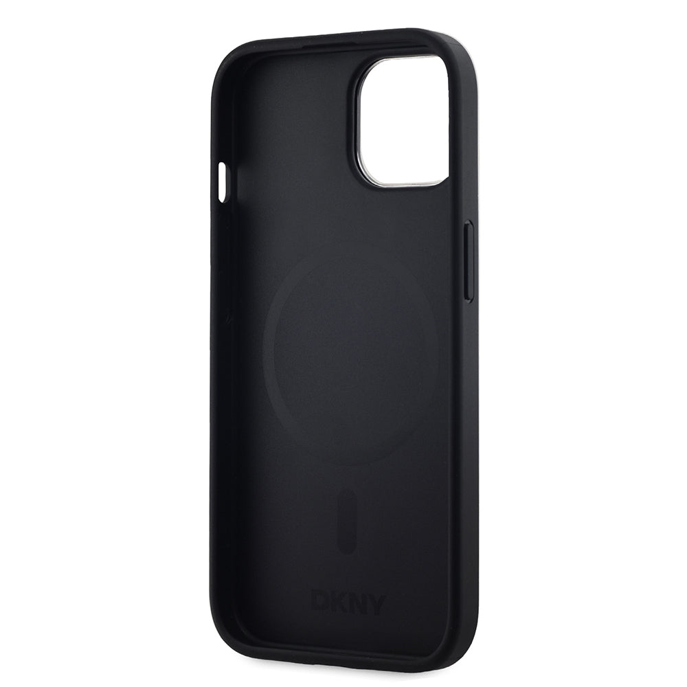 Apple iPhone 15 Kılıf DKNY Orjinal Lisanslı M-safe Şarj Özellikli 3D Yazılı Grid Pattern Kapak