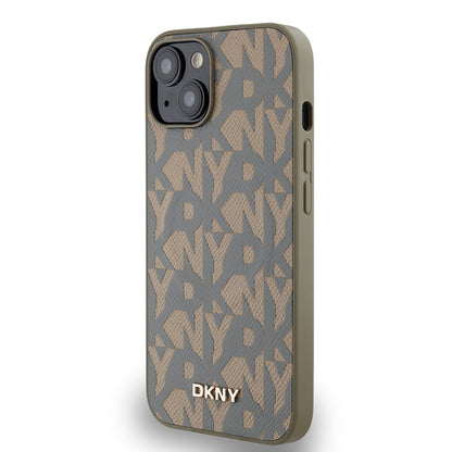 Apple iPhone 15 Kılıf DKNY Orjinal Lisanslı M-safe Şarj Özellikli 3D Yazılı Grid Pattern Kapak