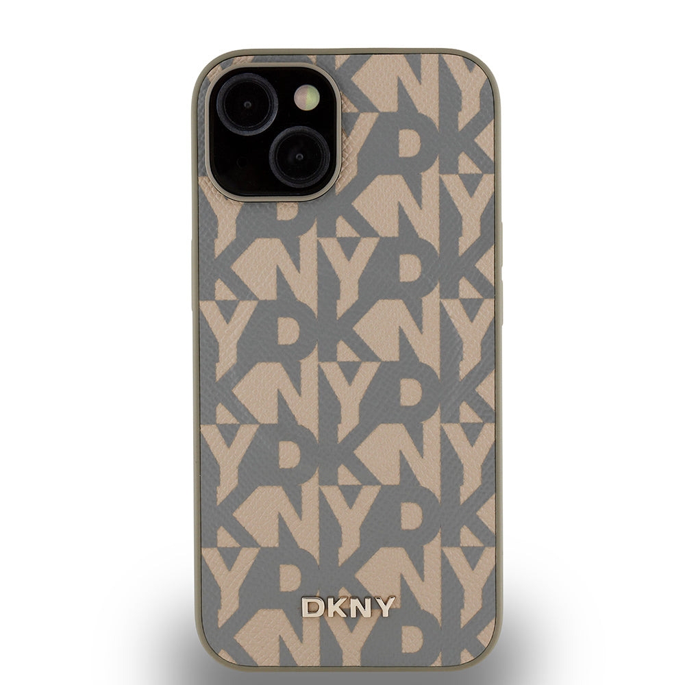 Apple iPhone 15 Kılıf DKNY Orjinal Lisanslı M-safe Şarj Özellikli 3D Yazılı Grid Pattern Kapak