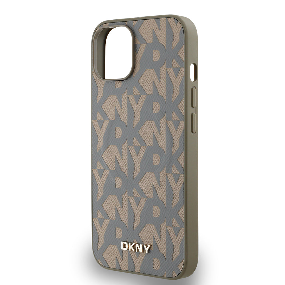 Apple iPhone 15 Kılıf DKNY Orjinal Lisanslı M-safe Şarj Özellikli 3D Yazılı Grid Pattern Kapak