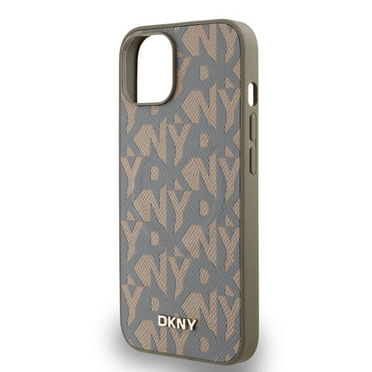 Apple iPhone 15 Kılıf DKNY Orjinal Lisanslı M-safe Şarj Özellikli 3D Yazılı Grid Pattern Kapak