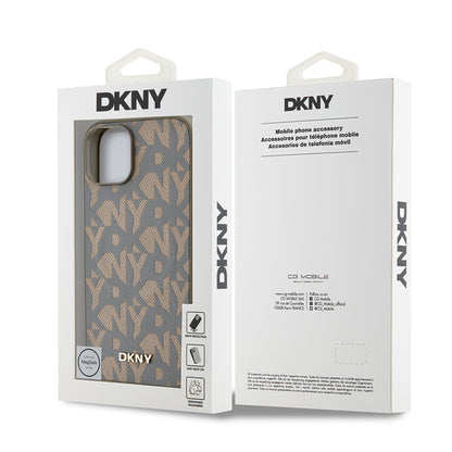Apple iPhone 15 Kılıf DKNY Orjinal Lisanslı M-safe Şarj Özellikli 3D Yazılı Grid Pattern Kapak