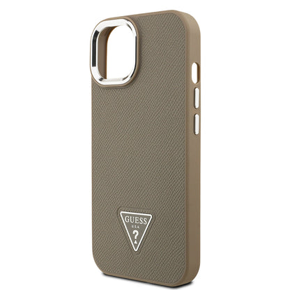 Apple iPhone 15 Kılıf Guess Orjinal Lisanslı M-safe Şarj Özellikli Grained Triangle Kapak