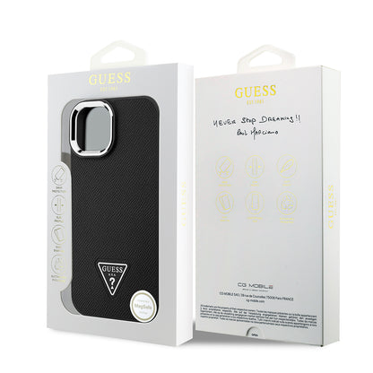 Apple iPhone 15 Kılıf Guess Orjinal Lisanslı M-safe Şarj Özellikli Grained Triangle Kapak