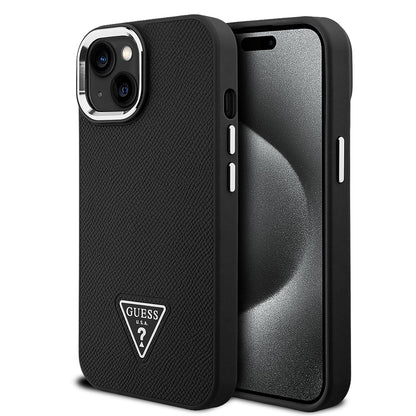 Apple iPhone 15 Kılıf Guess Orjinal Lisanslı M-safe Şarj Özellikli Grained Triangle Kapak