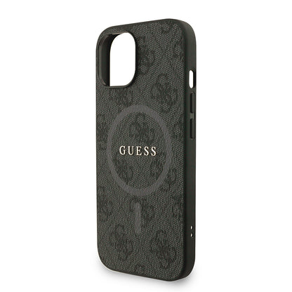 Apple iPhone 15 Kılıf Guess Orjinal Lisanslı M-safe Şarj Özellikli PU Deri Bilek Askı İpli Yazı Logolu Kapak