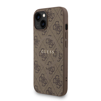 Apple iPhone 15 Kılıf Guess Orjinal Lisanslı M-safe Şarj Özellikli PU Deri Bilek Askı İpli Yazı Logolu Kapak
