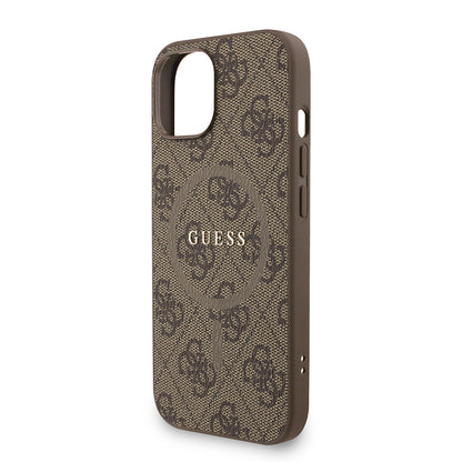 Apple iPhone 15 Kılıf Guess Orjinal Lisanslı M-safe Şarj Özellikli PU Deri Bilek Askı İpli Yazı Logolu Kapak