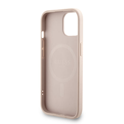 Apple iPhone 15 Kılıf Guess Orjinal Lisanslı M-safe Şarj Özellikli PU Deri Bilek Askı İpli Yazı Logolu Kapak
