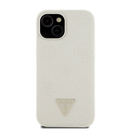 Apple iPhone 15 Kılıf Guess Orjinal Lisanslı M-safe Şarj Özellikli Sıcak Baskılı Üçgen Logolu PU Deri Peony Kapak
