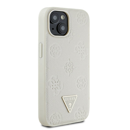 Apple iPhone 15 Kılıf Guess Orjinal Lisanslı M-safe Şarj Özellikli Sıcak Baskılı Üçgen Logolu PU Deri Peony Kapak