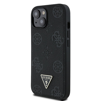 Apple iPhone 15 Kılıf Guess Orjinal Lisanslı M-safe Şarj Özellikli Sıcak Baskılı Üçgen Logolu PU Deri Peony Kapak