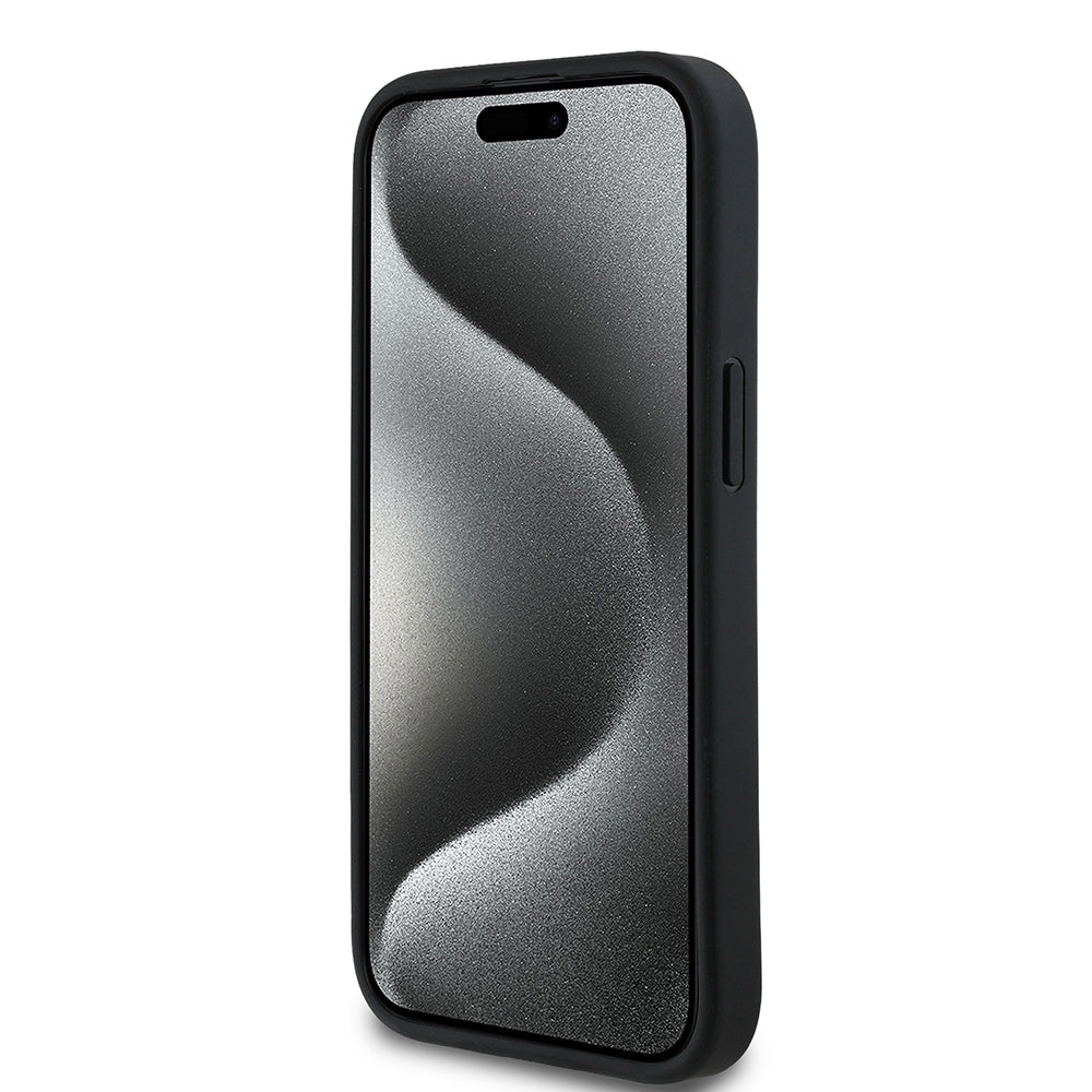 Apple iPhone 15 Kılıf Guess Orjinal Lisanslı M-safe Şarj Özellikli Sıcak Baskılı Üçgen Logolu PU Deri Peony Kapak