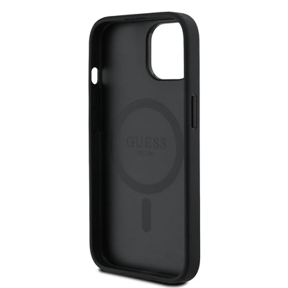 Apple iPhone 15 Kılıf Guess Orjinal Lisanslı M-safe Şarj Özellikli Sıcak Baskılı Üçgen Logolu PU Deri Peony Kapak