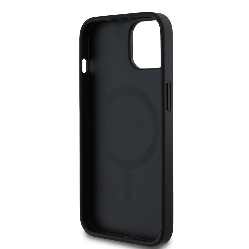 Apple iPhone 15 Kılıf Guess Orjinal Lisanslı M-safe Şarj Özellikli Yazı Logolu Circle Classic Kapak