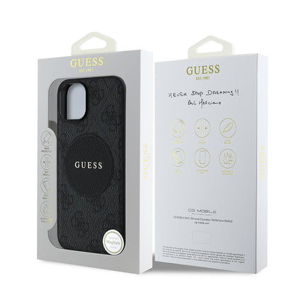 Apple iPhone 15 Kılıf Guess Orjinal Lisanslı M-safe Şarj Özellikli Yazı Logolu Circle Classic Kapak