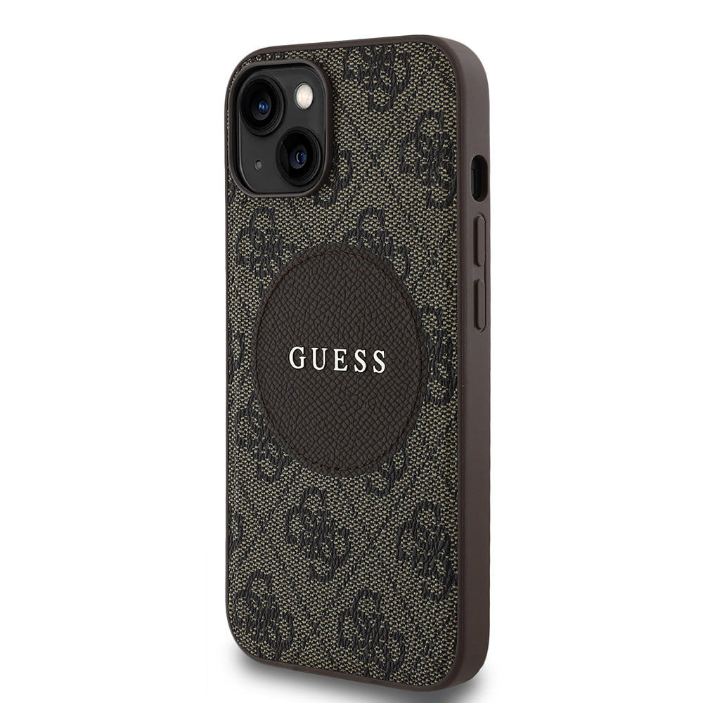Apple iPhone 15 Kılıf Guess Orjinal Lisanslı M-safe Şarj Özellikli Yazı Logolu Circle Classic Kapak
