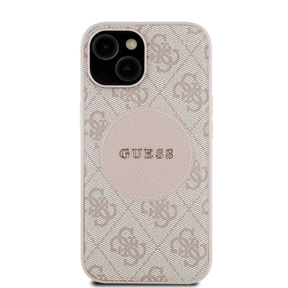Apple iPhone 15 Kılıf Guess Orjinal Lisanslı M-safe Şarj Özellikli Yazı Logolu Circle Classic Kapak