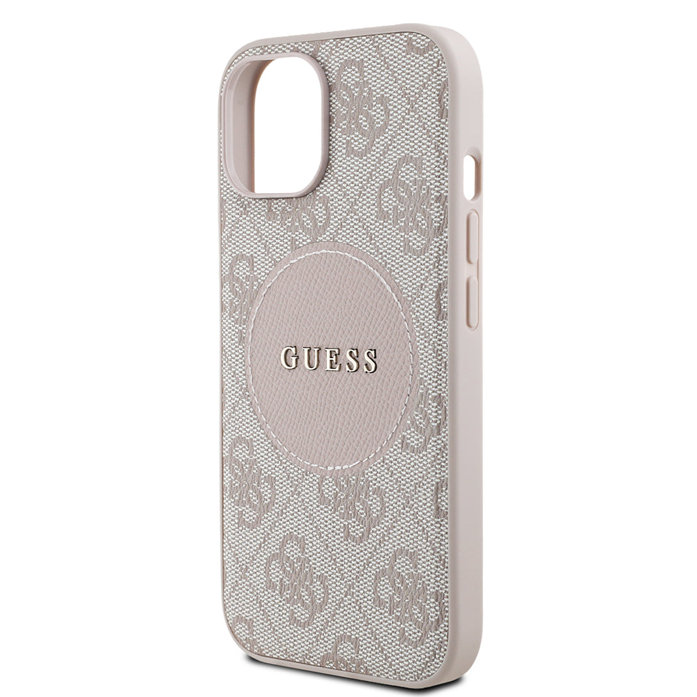 Apple iPhone 15 Kılıf Guess Orjinal Lisanslı M-safe Şarj Özellikli Yazı Logolu Circle Classic Kapak
