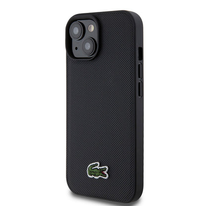 Apple iPhone 15 Kılıf Lacoste Orjinal Lisanslı PU Pike Desenli Arka Yüzey İkonik Timsah Dokuma Logolu Kapak + Type-C Kablo 1.5m