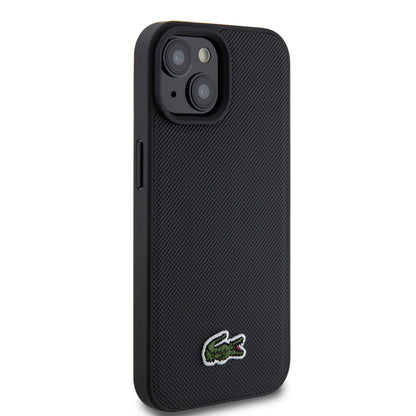 Apple iPhone 15 Kılıf Lacoste Orjinal Lisanslı PU Pike Desenli Arka Yüzey İkonik Timsah Dokuma Logolu Kapak + Type-C Kablo 1.5m