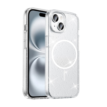 Apple iPhone 15 Kılıf M-safe Şarj Özellikli Parlayan Simli Saydam Renkli Zore Maris Kapak