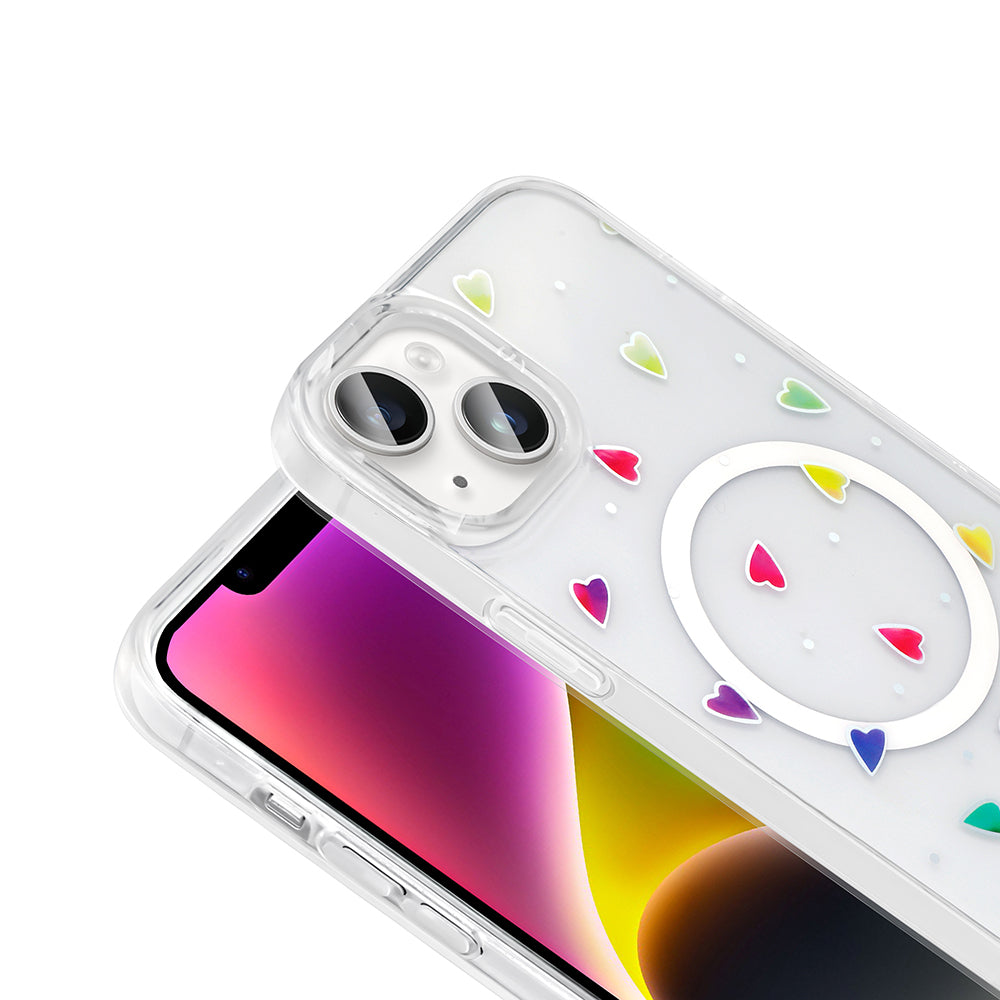 Apple iPhone 15 Kılıf M-Safe Şarj Özellikli Şeffaf Zore Folk Sert Kapak