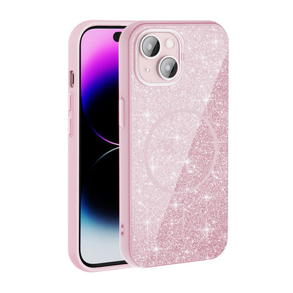 Apple iPhone 15 Kılıf M-safe Şarj Özellikli Parlayan Simli Zore Okso Kapak