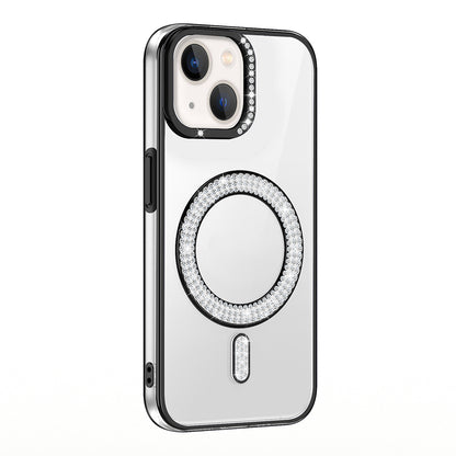 Apple iPhone 15 Kılıf Pırlanta Taş Tasarımlı M-safe Şarj Özellikli Zore Karetta Silikon Kapak