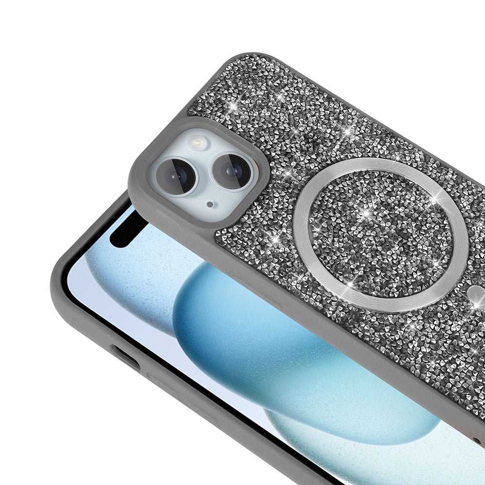 Apple iPhone 15 Kılıf Pırlanta Tasarımlı M-safe Şarj Özellikli Zore Mozaik Silikon Kapak
