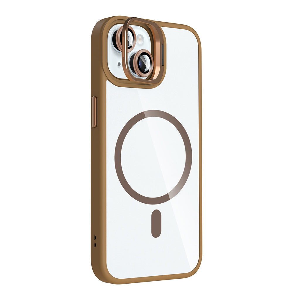 Apple iPhone 15 Kılıf Standlı ve Kamera Lens Hediyeli M-Safe Şarj Özellikli Zore Etro Kapak