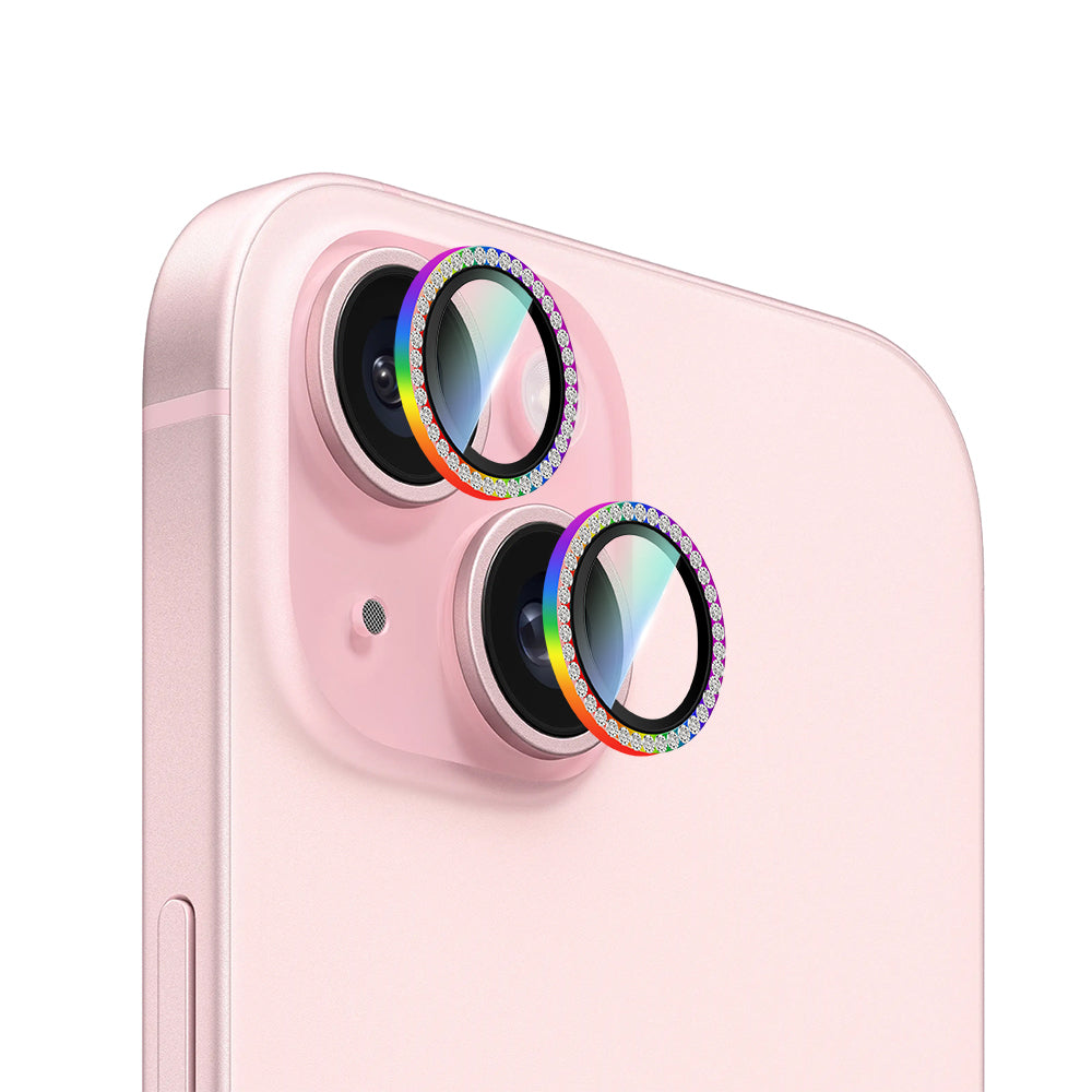 Apple iPhone 15 Plus CaseWorld Alloy Sparkling Diamond Serisi Taşlı Lens Koruyucu