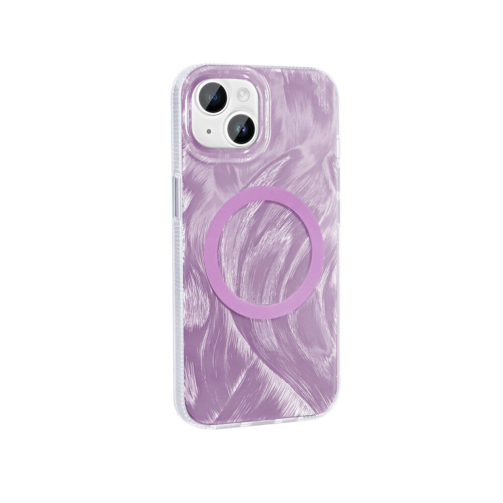 Apple iPhone 15 Plus Kılıf M-safe Şarj Özellikli Fırça Boya Desenli Zore Palet Kapak
